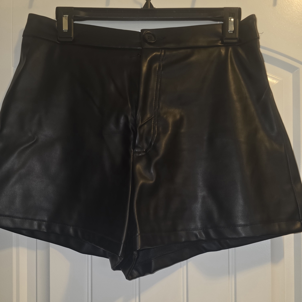 SHEIN Black High Waist Leather Shorts